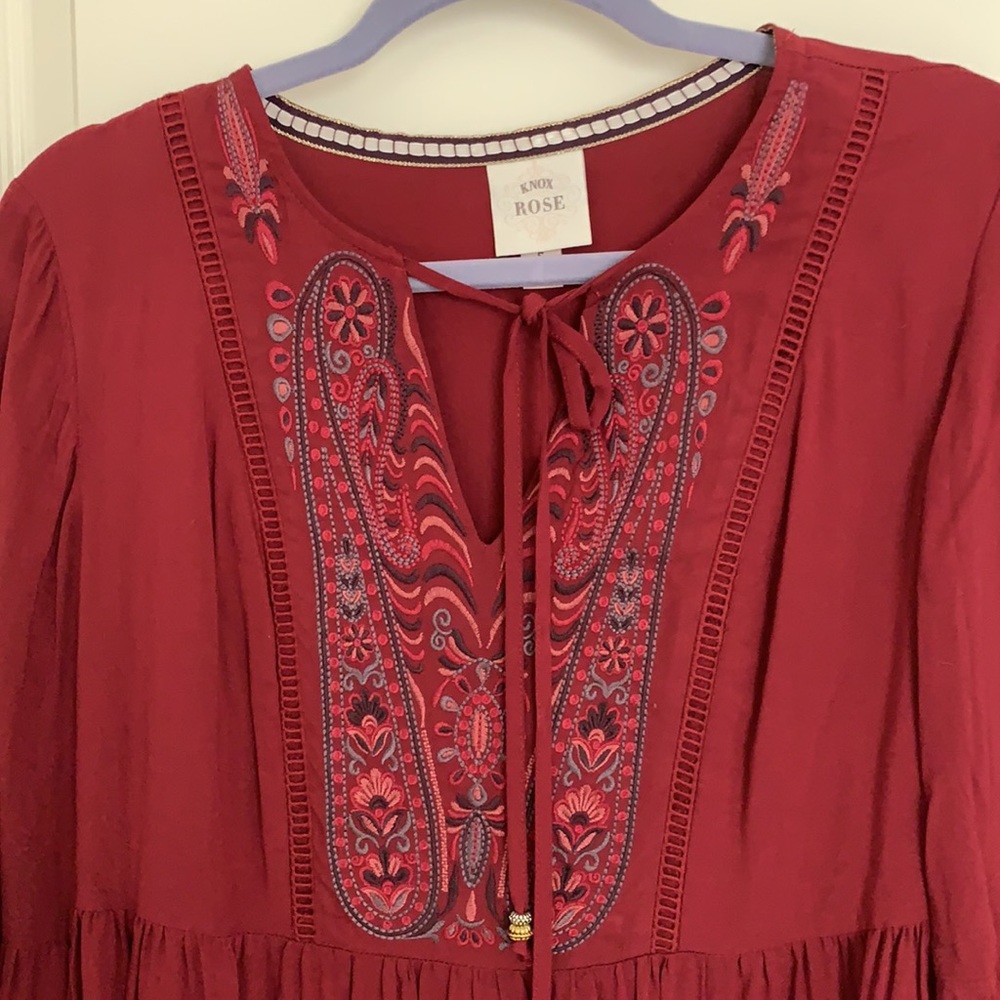 Knox Rose Boho embroidered dress with Juliet slit sleeves. - Picture 2 of 8
